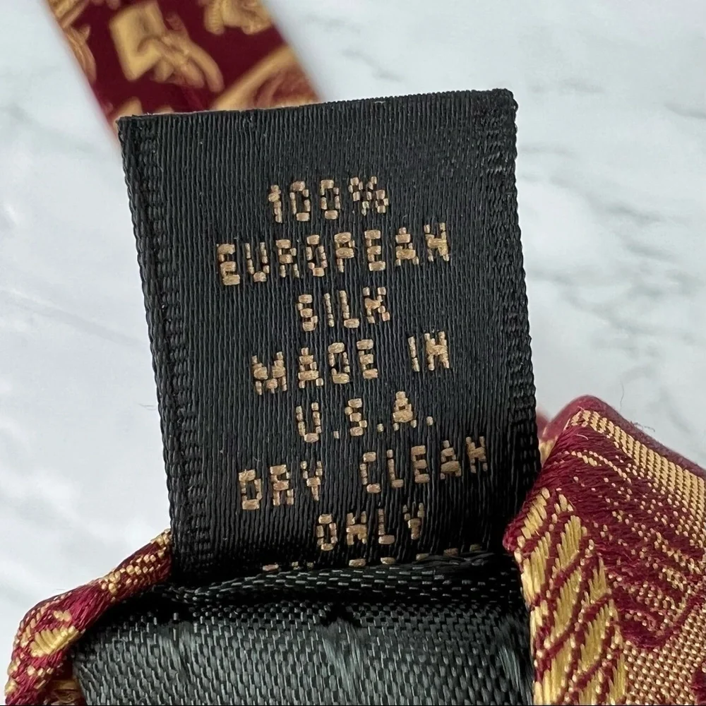 Audrey Buckner Mens Necktie Tie Burgundy Red Gold 100% European Silk Made In USA